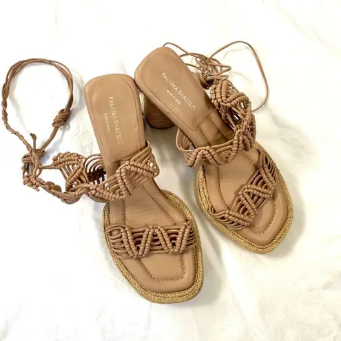 Paloma Barcelo Lace Up Platform Designer Maigo Espadrille Sandal Sand Tan US 8.5