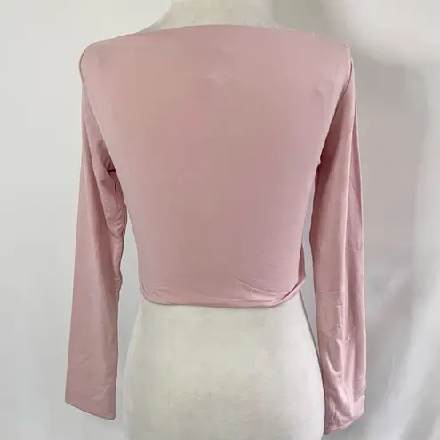 New SER.O.YA Ellis Twisted Cutout Front Long Sleeve Crop Top Pink Size Large