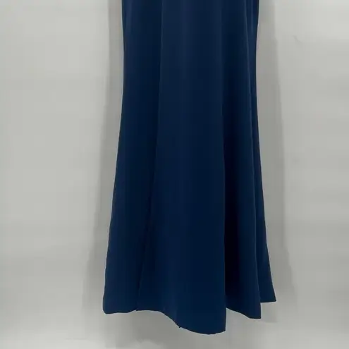 Dress the Population Sandra Plunge Crepe Trumpet Gown Mermaid Maxi Dress Blue