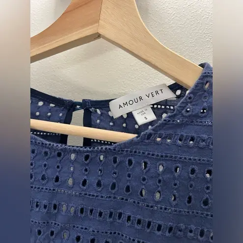 Amour Vert Yolanda Dusty Navy Blue Eyelet Midi Dress Size Small