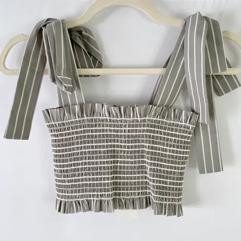Petersyn New Striped Smocked Tie Strap Crop Tank Top Nola Sonoma