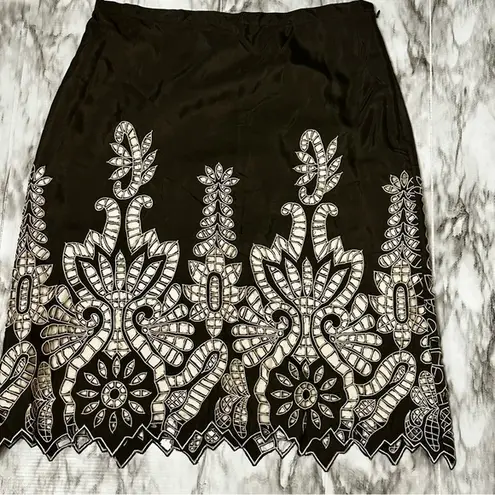 Alberto Makali Brown Cream Open Work Lace Mandala Boho Chic Statement Skirt
