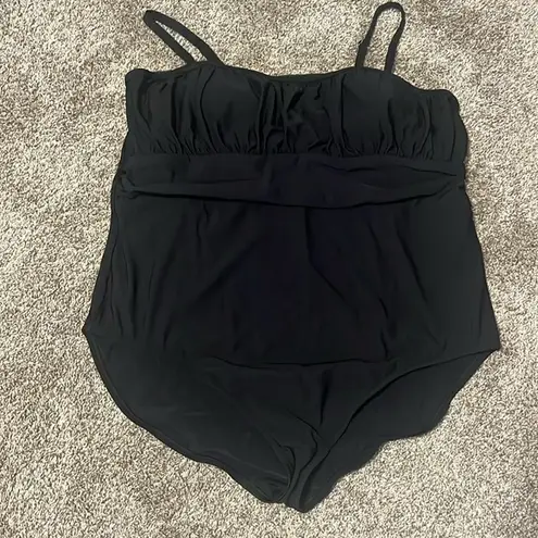 Speedo Shirred Empire Tummy Control One Piece Black Swimsuit