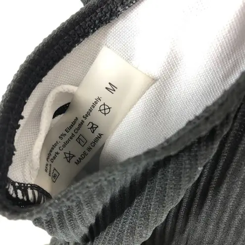 Womens One Piece Swimsuit Cinch String Ties Deep V Ribbed Removable Cups Black M Size M