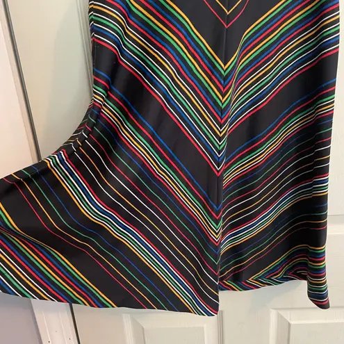 Vintage 70s Chevron Stripe Midi Dress Multicolor Size 11 Retro Mod Go Go Shift Black