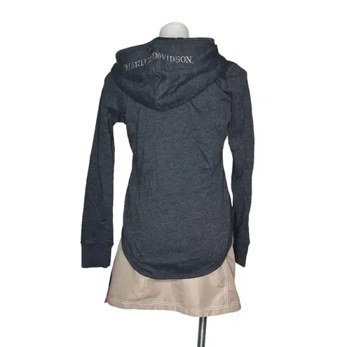 HARLEY DAVIDSON Grey Hoodie Metallic Skull Zippered Charcoal Gray Size Small