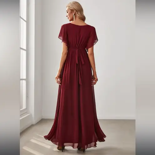 Ever Pretty Burgundy V-Neck Floor-Length Bridesmaid Dress