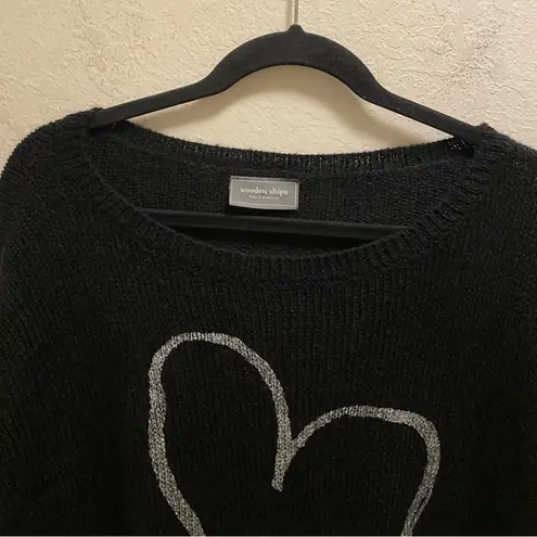 Wooden Ships  Black Heart Pullover Acrylic, Mohair, Wool Blend Sweater Size M/L