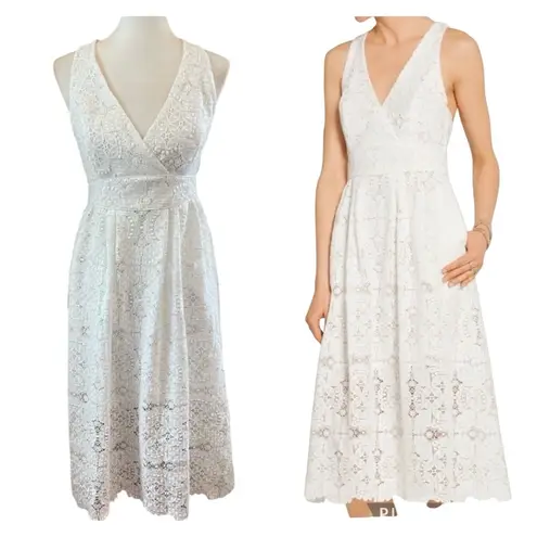 Maje White Lace Crochet Midi Dress Coastal Cowgirl Wedding Yacht Wife Boho Bride