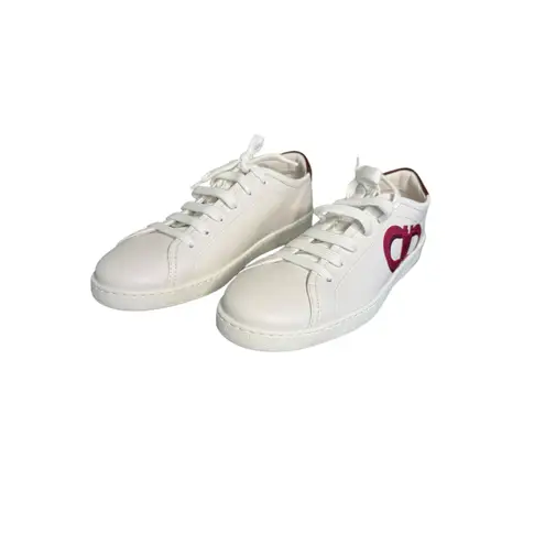 Salvatore Ferragamo NIB Brandy Leather Sneakers in White/Red Size 9.5