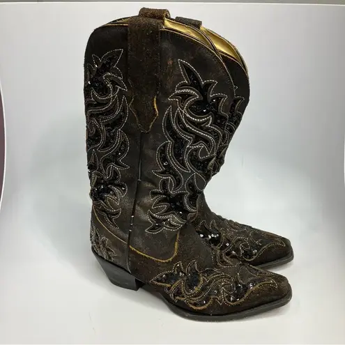 Corral sequin inlay brown suede boots size 7