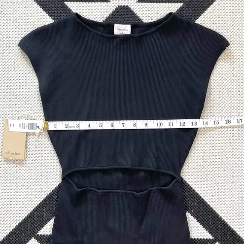 Wilfred Free Cut Out Ribbed Knit Sweater Mini Dress in Black Medium
