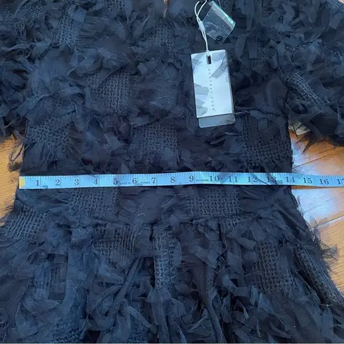 Endless Rose Gridded Mesh Feathered Puff Sleeve Mini Dress Black Sz XS