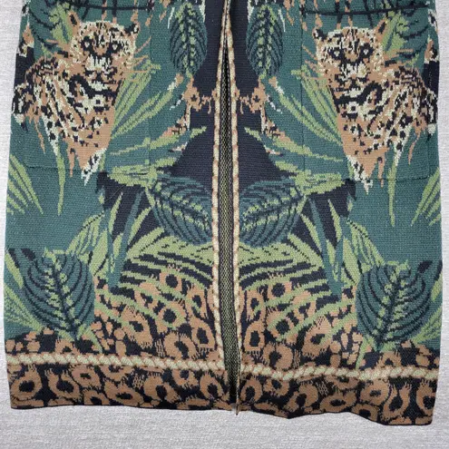 Badgley Mischka Leopard Jungle Wool Knit Sweater Small Coat Faux Fur Collar NWT