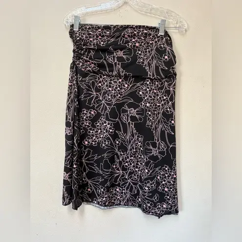Love Me Kiss Me Vintage Y2K Stetchy Pink Floral Mini Skirt Medium Black