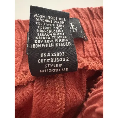 Sound Style Pants Womens Medium Orange Terracotta Linen Blend Boho Lagenlook