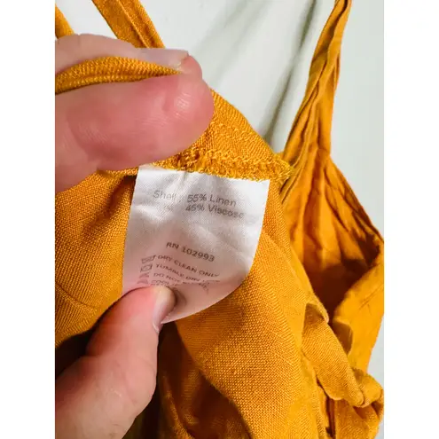 PETER SOM Marigold Yellow Linen Blend Square Neck Cross Back Jumpsuit Size 0