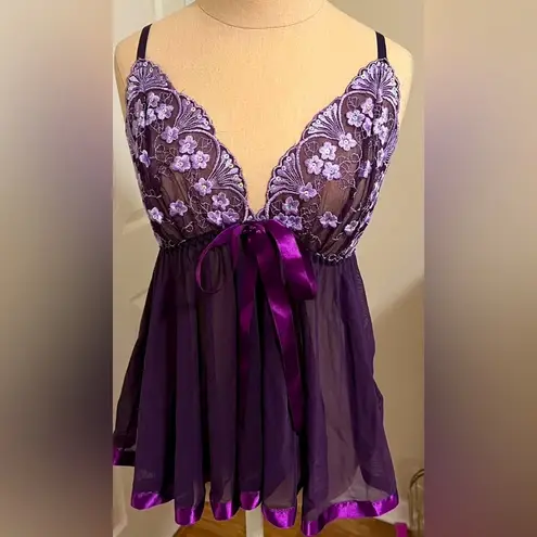 Y2K Risqué Purple Butterfly Lace Babydoll Gown Dress Sequin Size one size