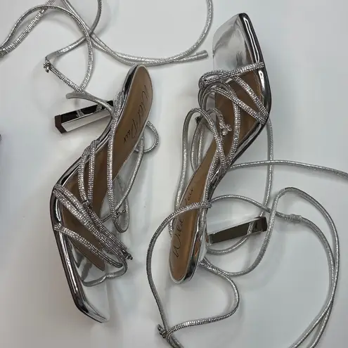 Wild Pair Eross Lace-Up High Heel Dress Sandals- Silver Bling- Size 8