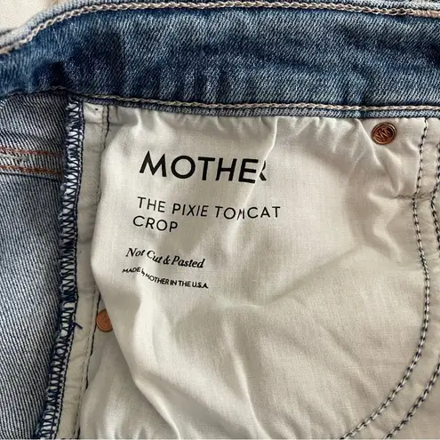 MOTHER Denim  The Pixie Tomcat Crop Not Cut & Pasted Jeans Distressed Button Fly