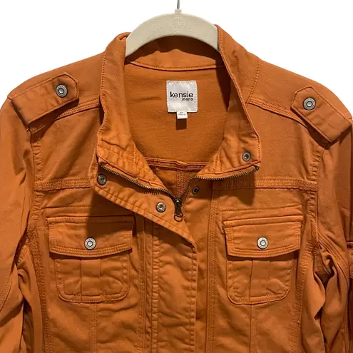 Kensie Jeans Womens Orange Utility Jacket Button Up Military Style