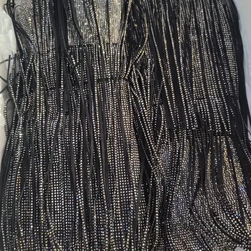 INC International Concepts Is Black and Silver Bling Fringe Heeled Boots Sz 7.5M