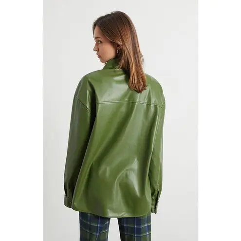 We Wore What Women's Green Faux Leather Vegan Shacket Jacket Shirt Top Size M