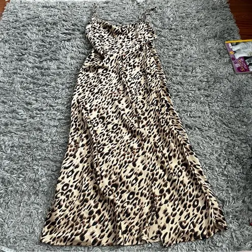 Paper Heart  brown leopard silk midi dress size medium