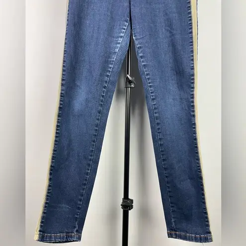 Soft Surroundings Blue Dark Wash Faux Leather Tuxedo Side Stripe Skinny Jeans