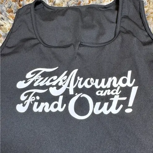 FAFO Graphic Black Ribbed Crop Tank Top XL – Bold Streetwear Statement Gray