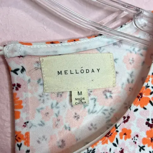 MELLODAY Orange And Pink Floral Short Sleeve Blouse. Size M