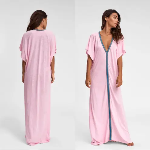 pitusa • Pima Abaya maxi dress Light Pink kaftan cover up caftan embroidered Size L