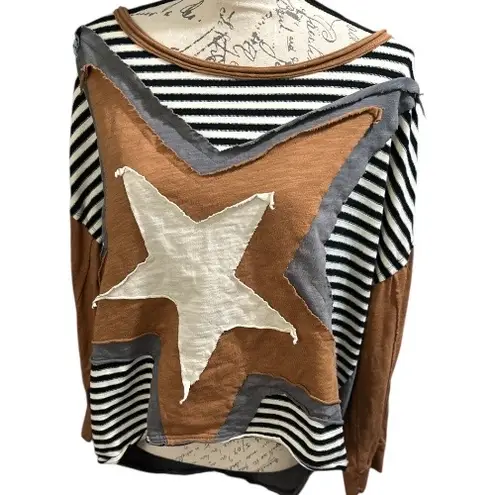 Oversized Star Patch High Low Quilted Patchwork sweater Multiple