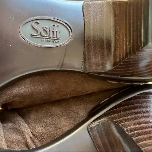 Söfft Brown Suede Leather Embroidered Heeled Mules Size 6.5M