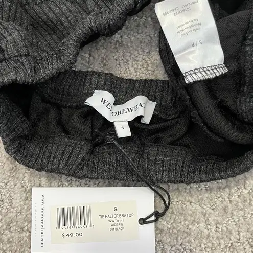 We Wore What New Tie Halter Bra Top Ribbed Knit Crop Top Charcoal Size Small