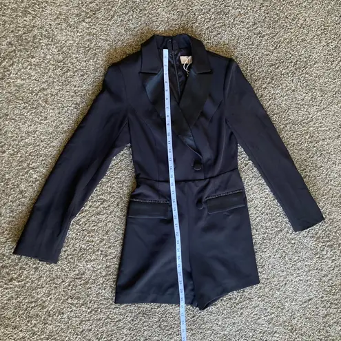 Badgley Mischka JouJou by Black Tuxedo Blazer Romper Size 10 Rhinestone Trim - Image 3