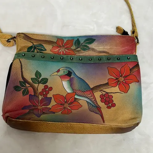 Anna Hand Painted Leather Crossbody Messenger Flap Bag with built in wallet like