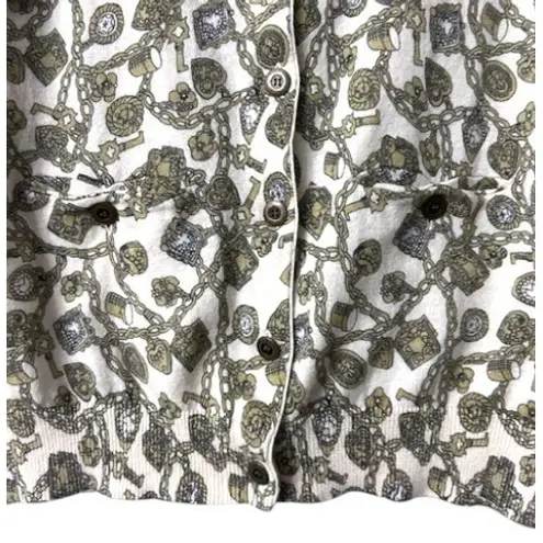 Charlie & Robin Anthropoloie Cardigan M Cream Jewel & Key Soft Neutral Preppy Green Size M