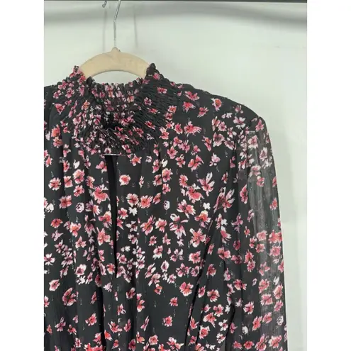 Charles Henry Midi Dress Women Small Black Pink Peasant Prairie Cottage Boho