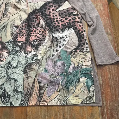 Akemi + Kin Women's Anthropologie Tunic Large Gray Multi-color Leopard Print