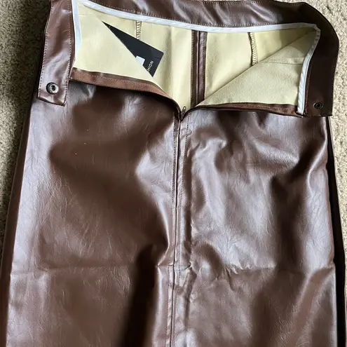 New PU Leather Skirts for Women High Waist Fall Straight Elegant Split Skirt… Brown Size XS