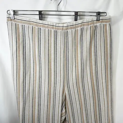 Woman Within Plus Size 28W Linen Pants Striped Elastic Waist Pull On Tan 1710
