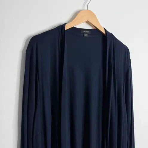 J. Jill Wearever Navy Long Open Front Cardigan Rayon Lycra Long Sleeve 2X Blue