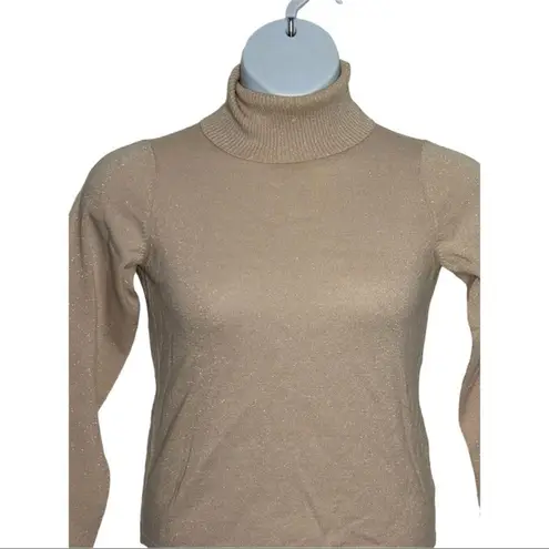 New York & Company Y2K Rose Gold Glitter Fitted Turtleneck Sweater Size Small Pink