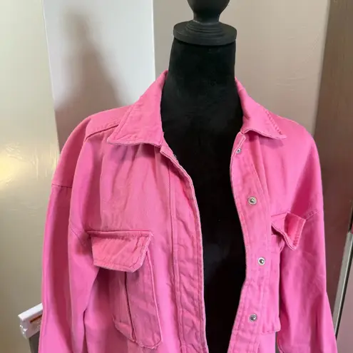 If It Were Me if it were me Oversized Jean Denim Jacket Bubblegum Pink Snap Front Coquette S