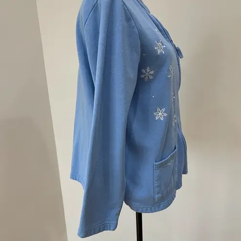 Breckenridge zippered sweatshirt blue snowflakes snowman cardigan jacket LP