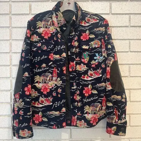 Authier Shirt Jacket Blue Tropical Aloha Hawaii Rare Shacket size 42/US 6 small