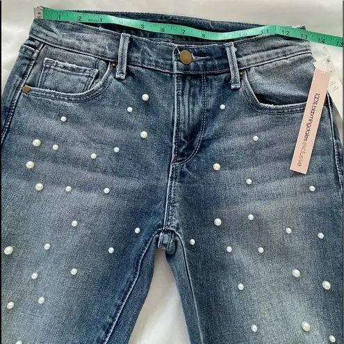 AQUA NWT  Pearl Embellished Distressed Straight Leg Jeans Ankle‎ Cropped Size 24