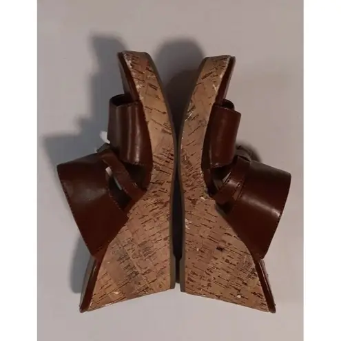 Franco Sarto  Brown Faux Cork Wedge 8 Mule Open Toe Preppy Y2K Slide Dress Sandal - Image 7