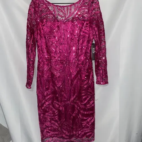 Tahari NWT WO SIZE 12 Elegant Pink Sequin SHEER Dress FULLY LINED BACK ZIPPER